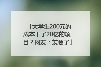 大学生200元的成本干了20亿的项目？网友：羡慕了