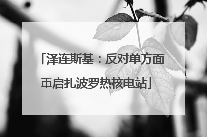 泽连斯基：反对单方面重启扎波罗热核电站