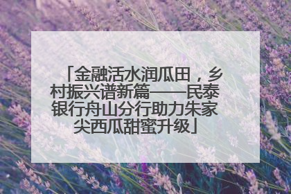 金融活水润瓜田，乡村振兴谱新篇——民泰银行舟山分行助力朱家尖西瓜甜蜜升级
